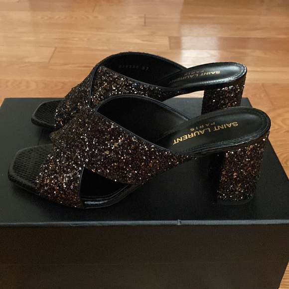 Saint Laurent black glitter sandals - Picture 3 of 7